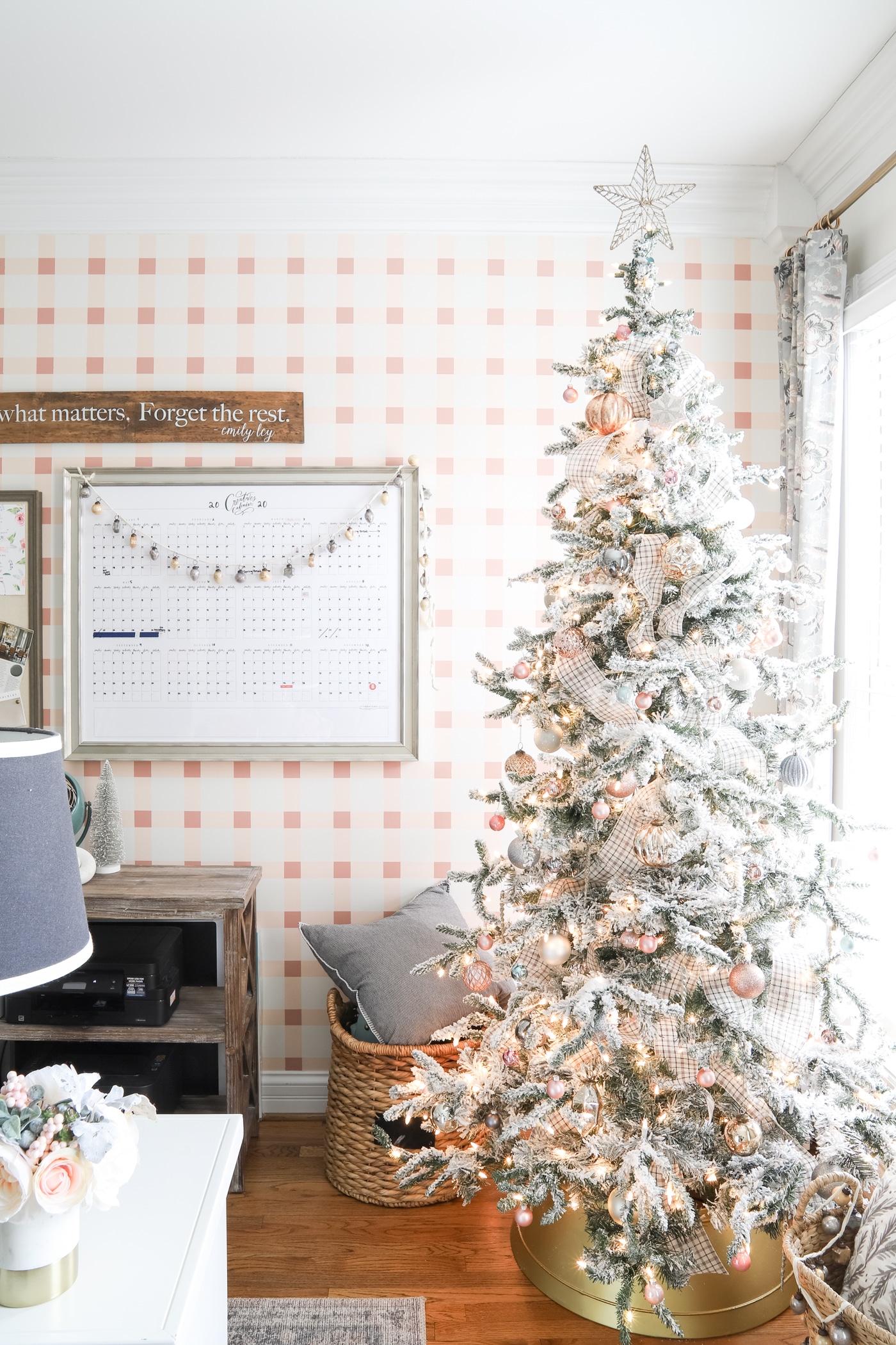 Office Christmas Decor with Flocked Tree