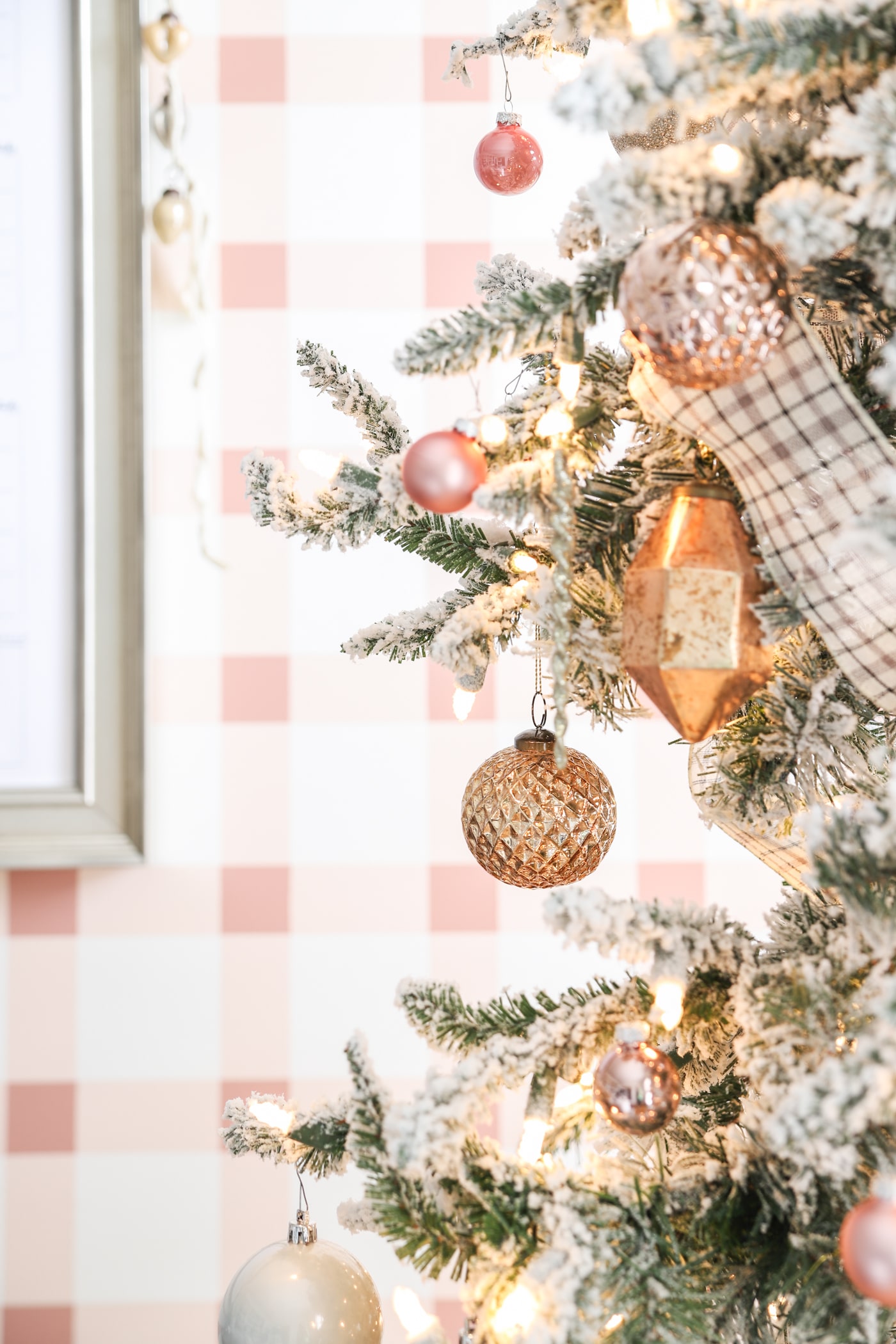 Gold & Blush Ornaments in Girly Christmas Office