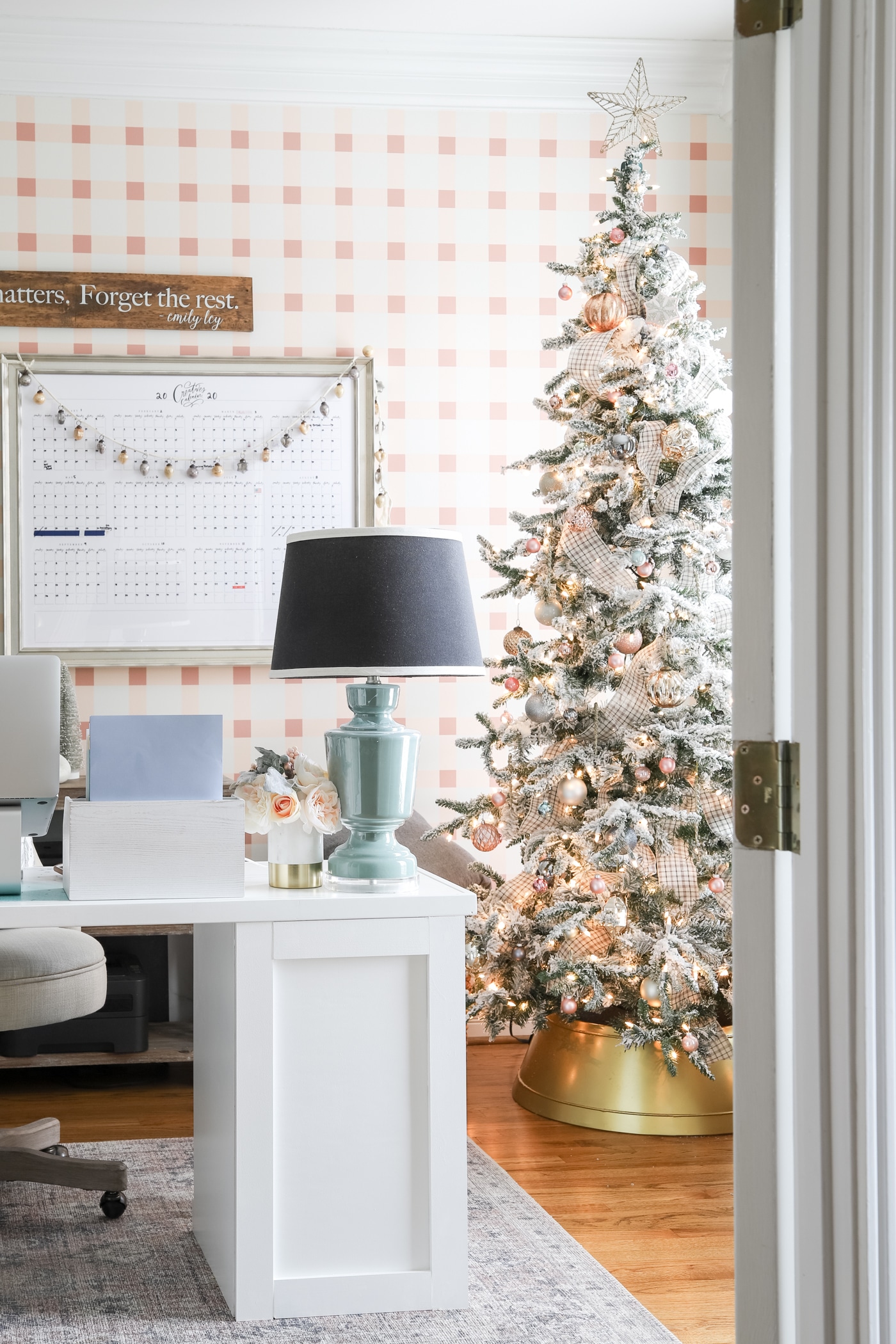 Pretty Plaid Office at Christmas