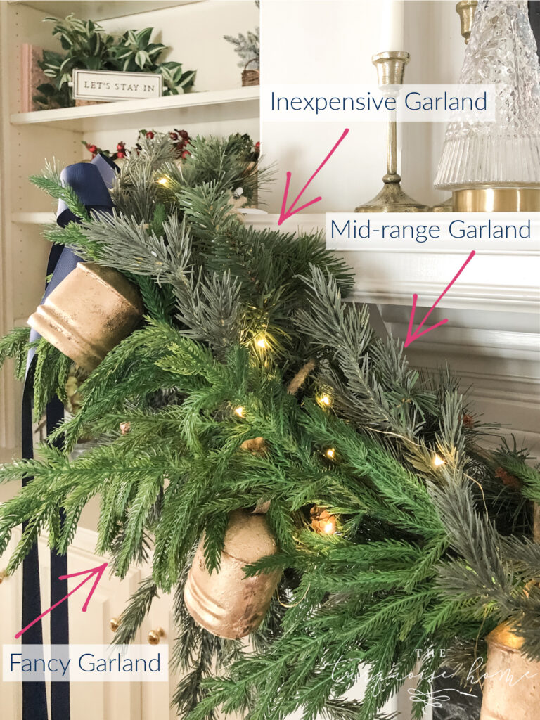 Three garlands on a Christmas mantel