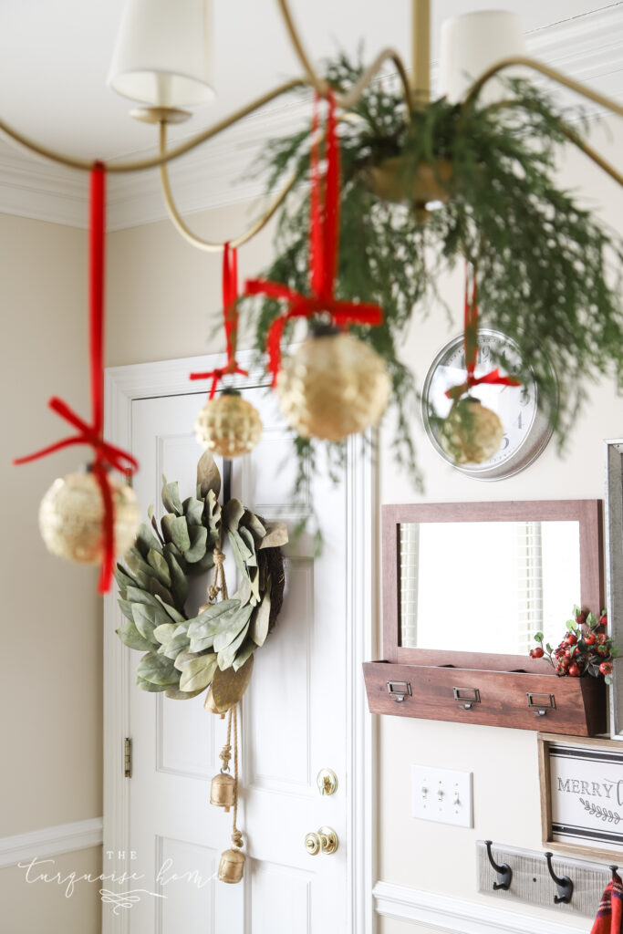 Ornaments hanging from chandelier