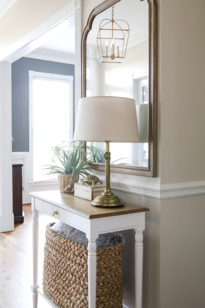 Small Entry Way Table, Mirror and Lamp