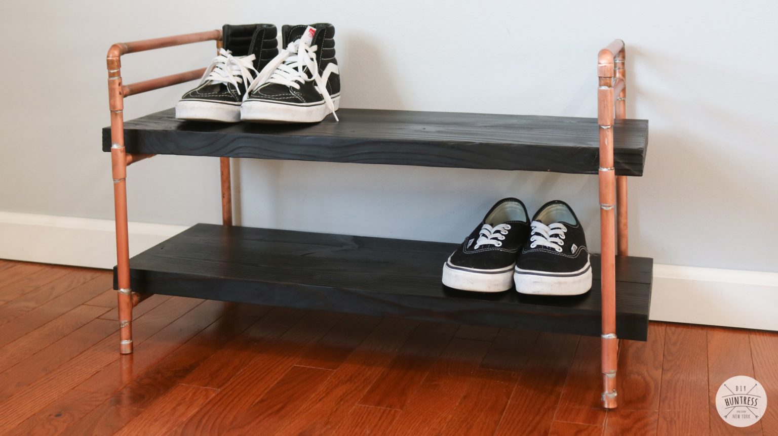 DIY copper pipe shoe rack
