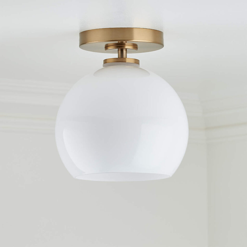 Brass Flush Mount Light with Milk Round Shade