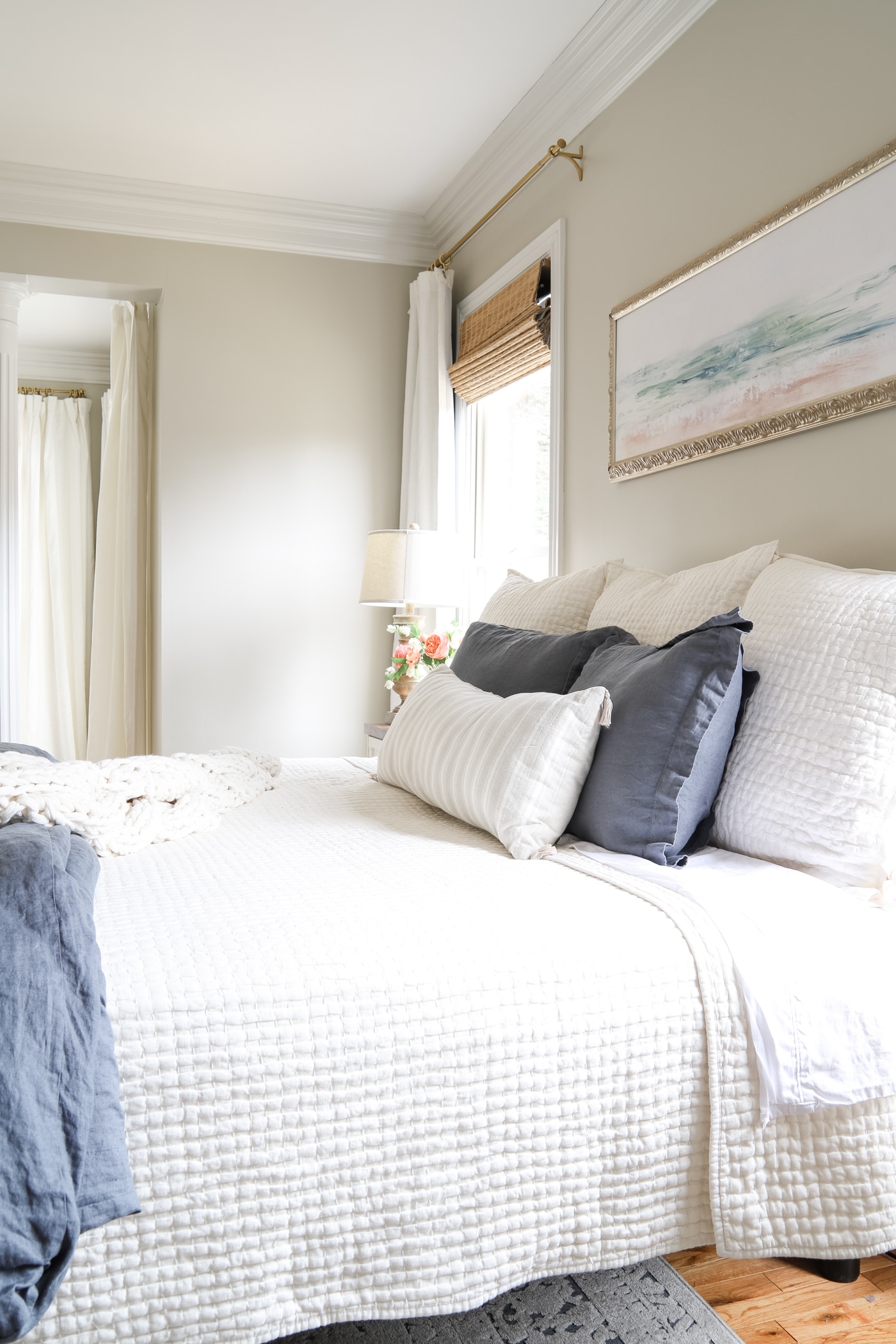 Master Bedroom with Blue and White Bedding