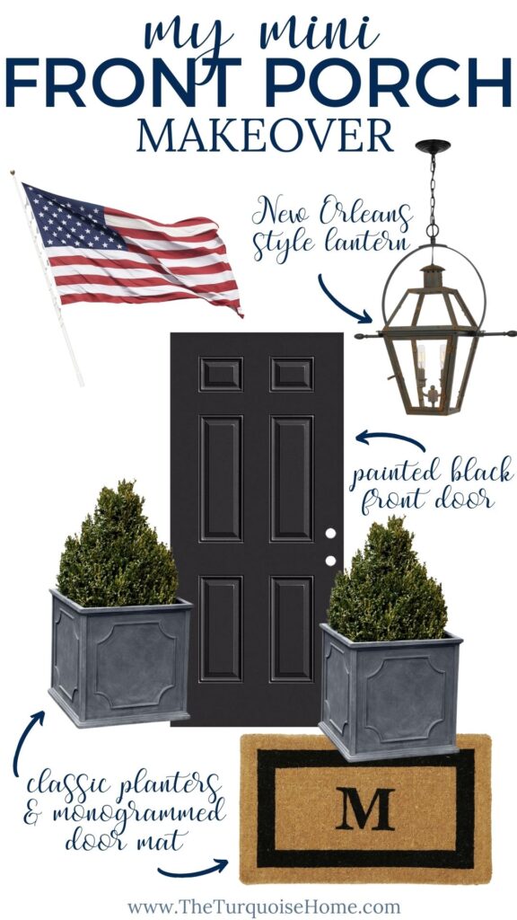 American Flag, Black Door - Front Porch Makeover Ideas