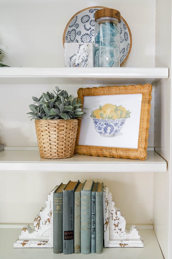 Bowl of Lemons Printable on built-in shelves