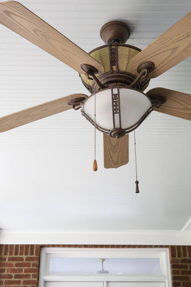 Beadboard ceiling on a back porch