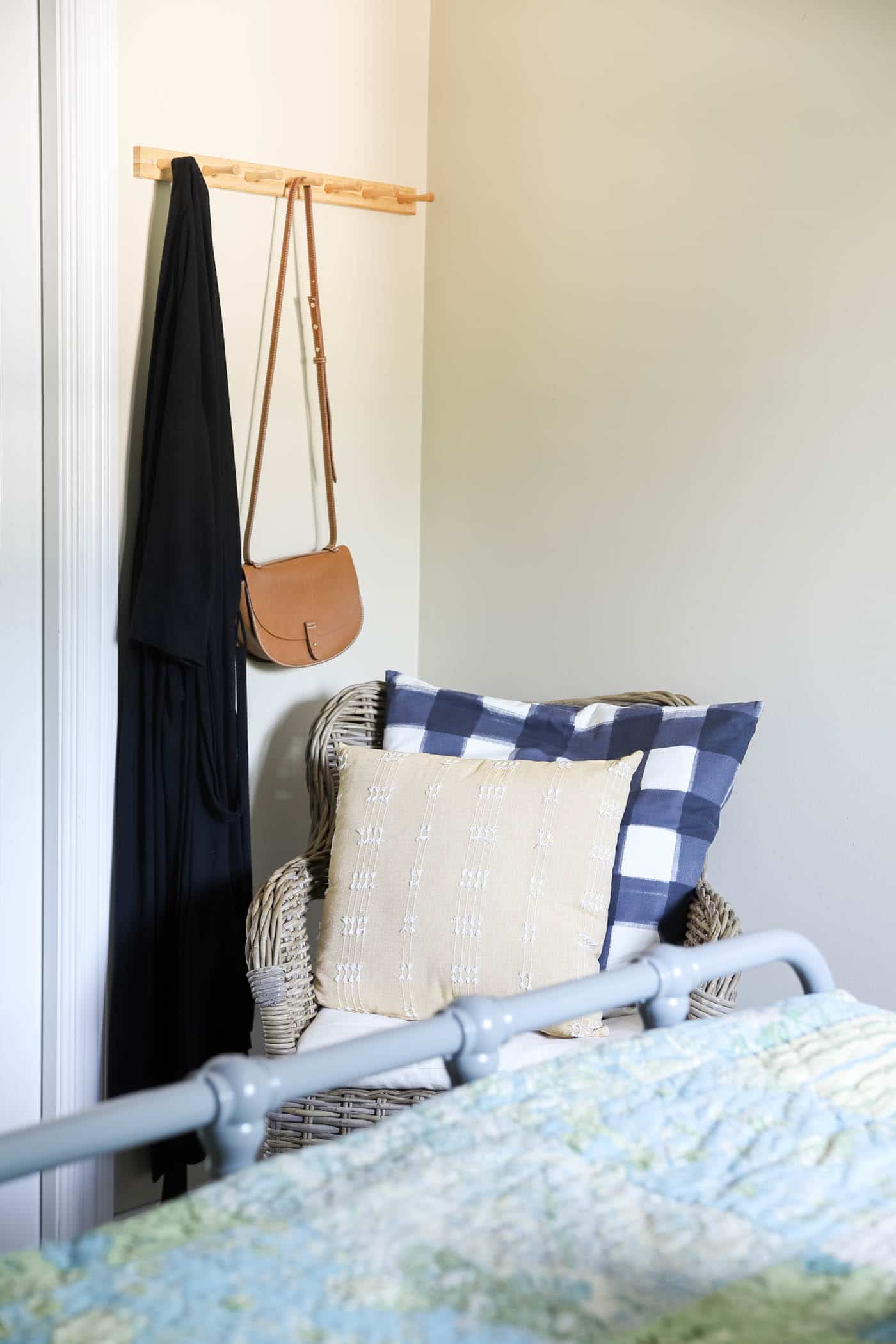 Hooks for hanging a robe or bag for guests