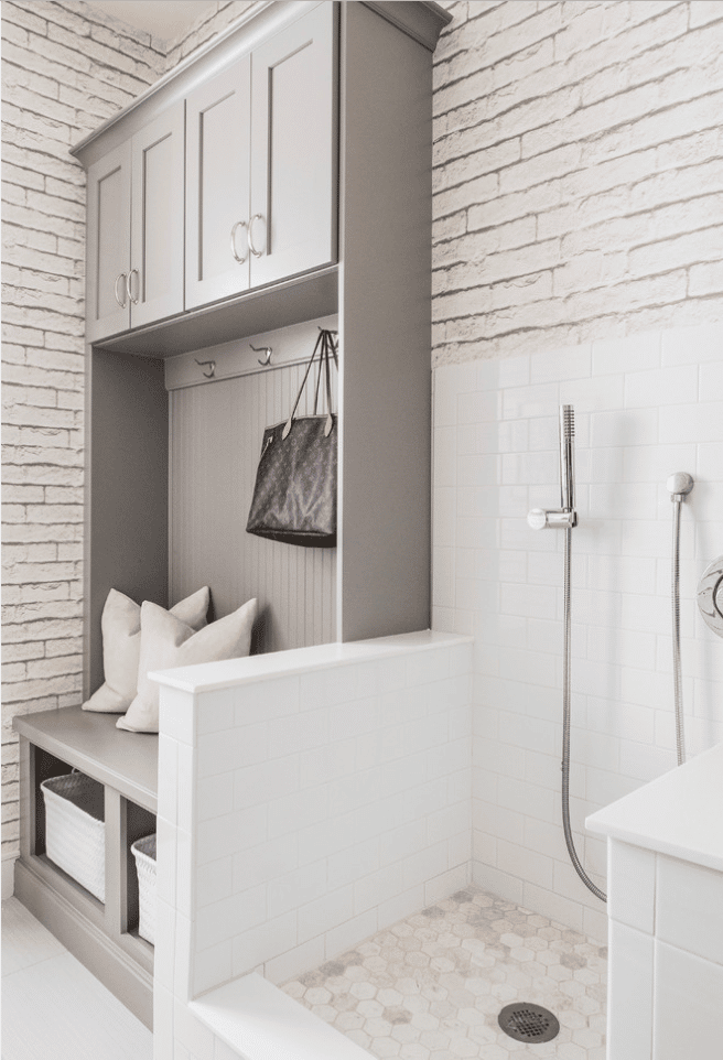 Mudroom with dog washing station