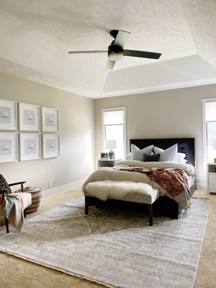 large mastersuite with sherwin williams accessible beige paint on the walls