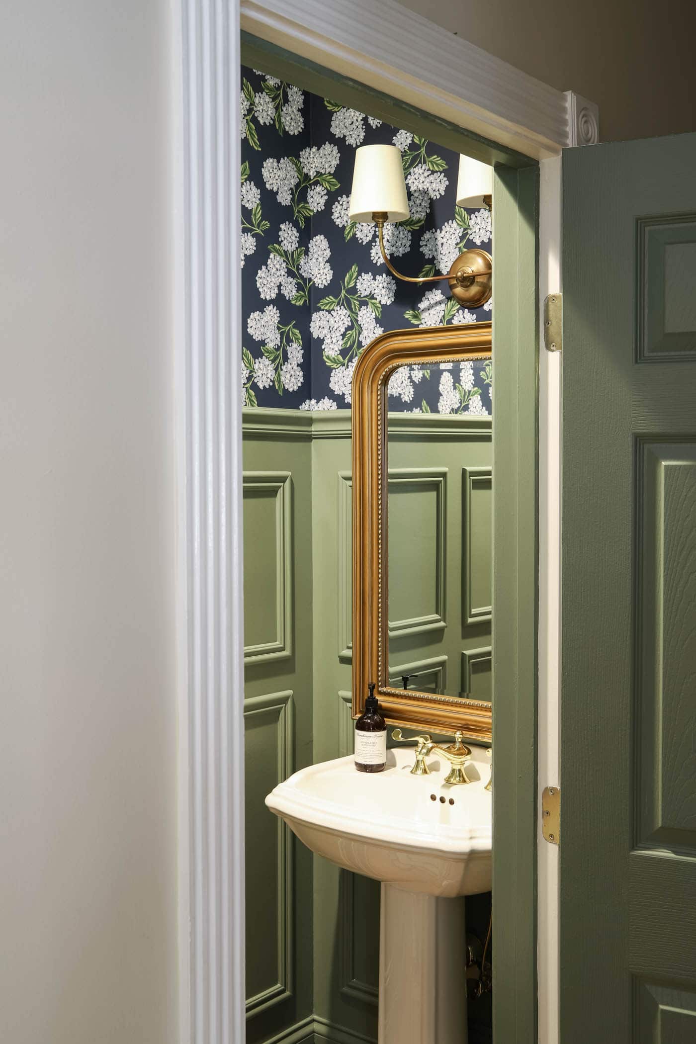 blue and green powder room makeover