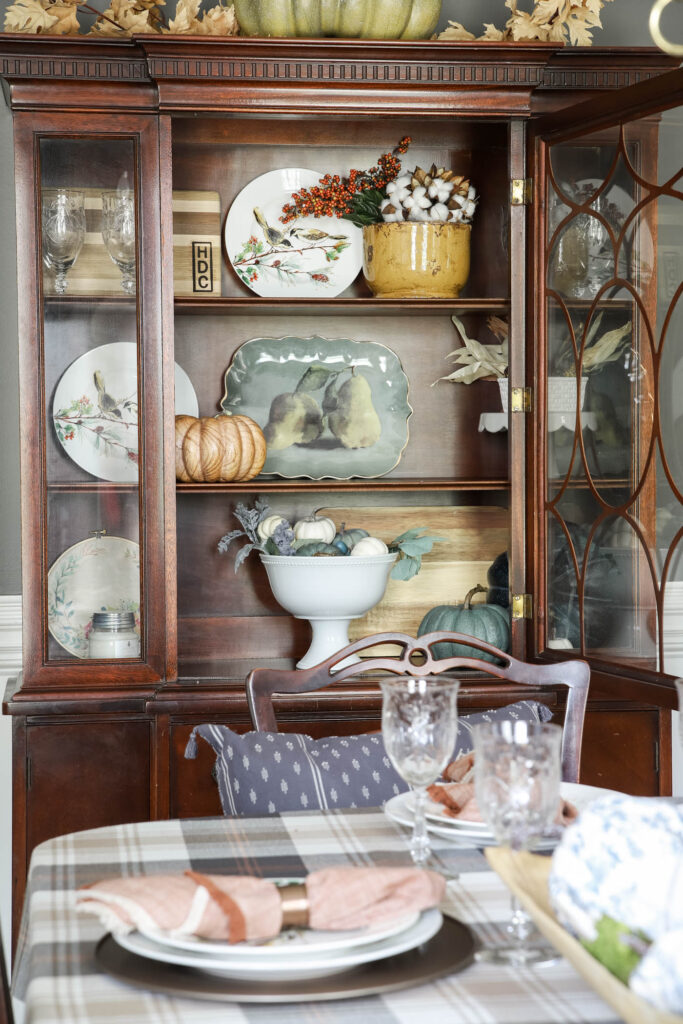 Fall Decor in China Cabinet