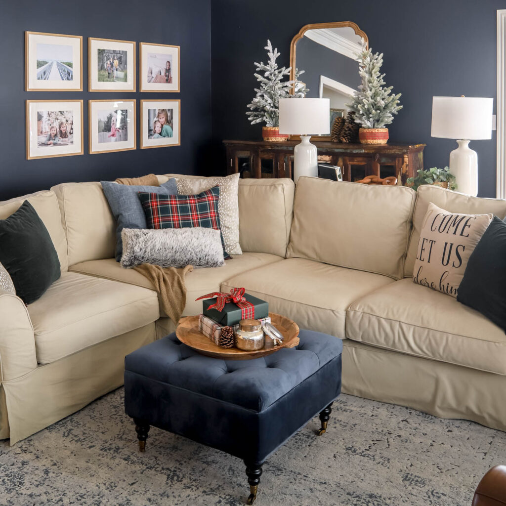 storage ottoman in Christmas living room