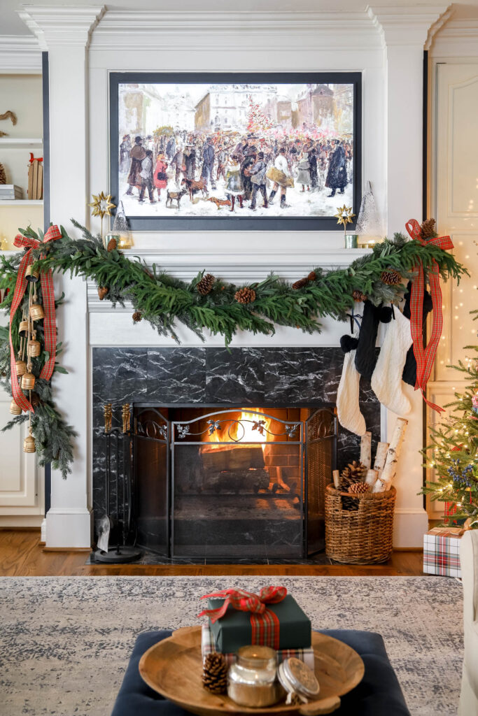 Asymmetrical Garland over Christmas Mantel