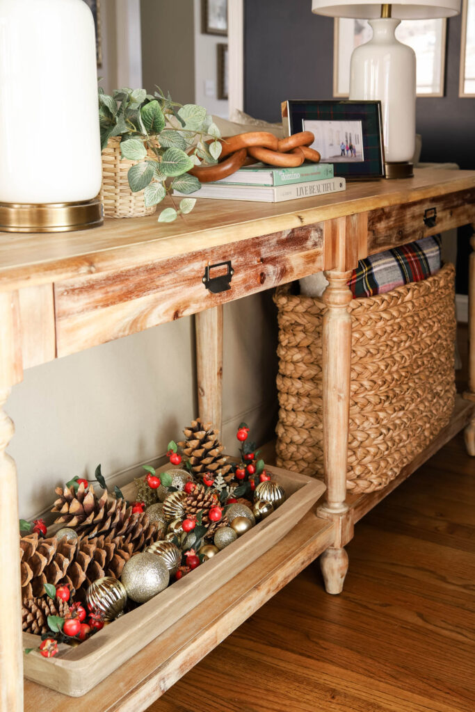 Console Basket with Plaid Pillow