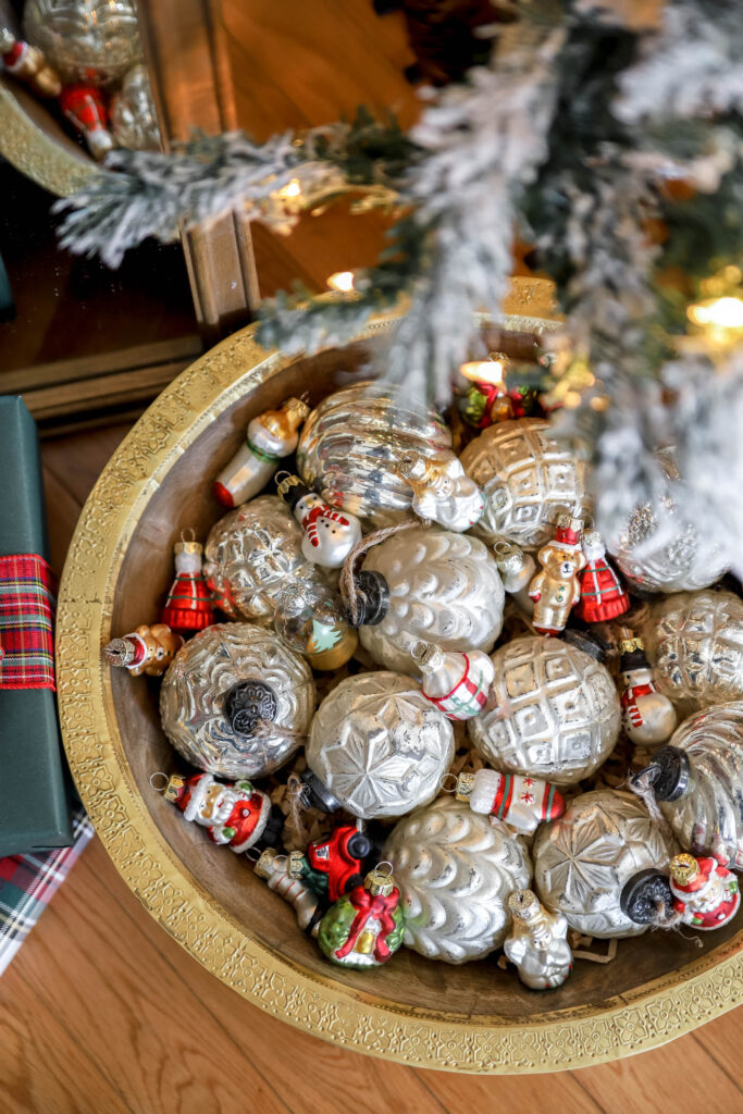Ornaments in a bowl under the tree