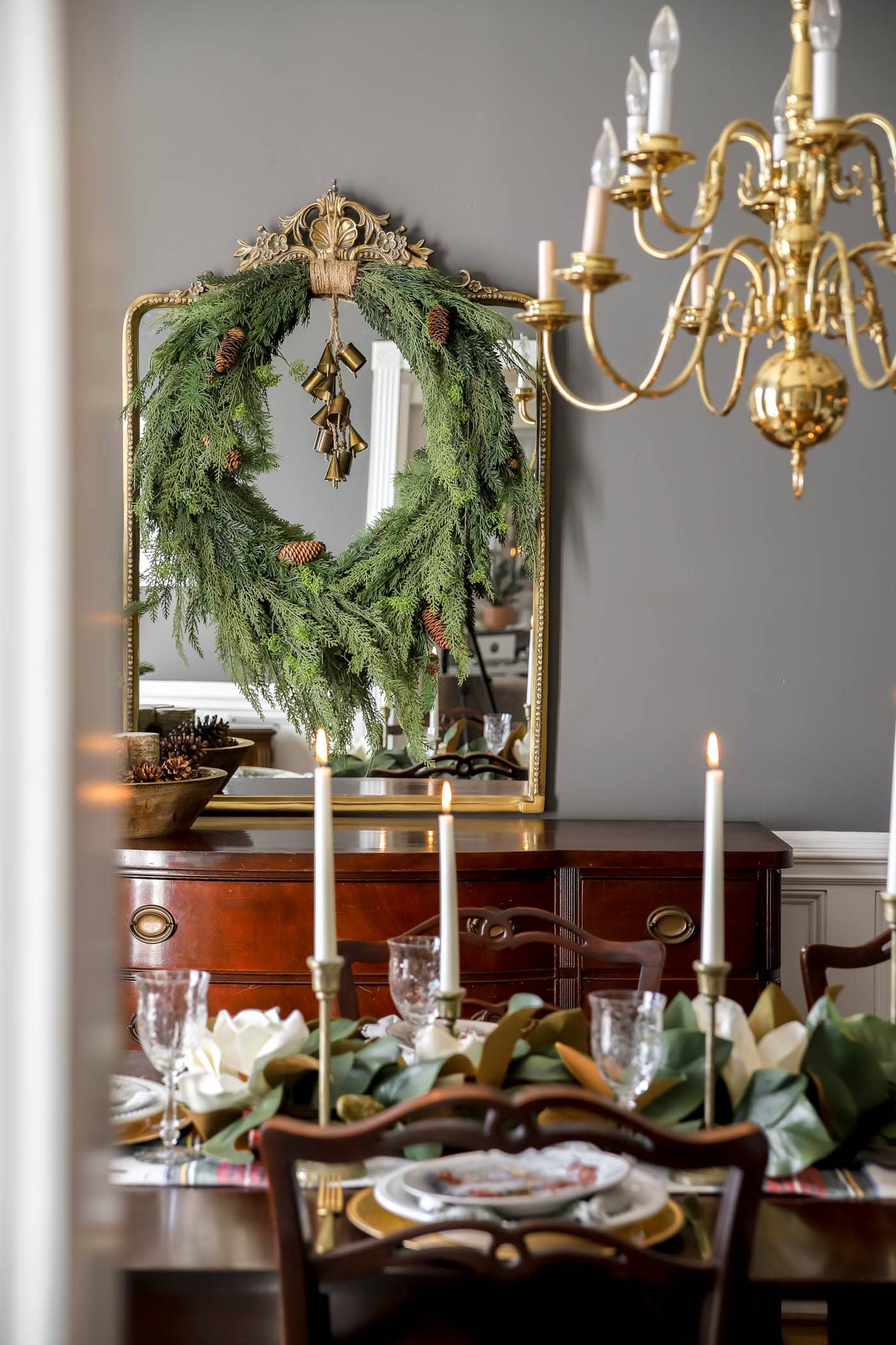 Gold & Greenery Christmas Dining Room