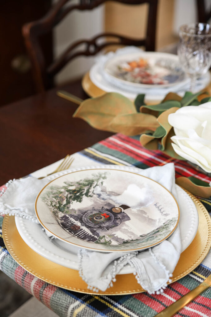 Christmas salad plates in the dining room
