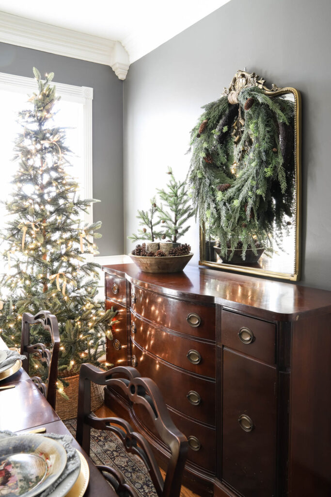 Christmas Decor in Gray Dining Room