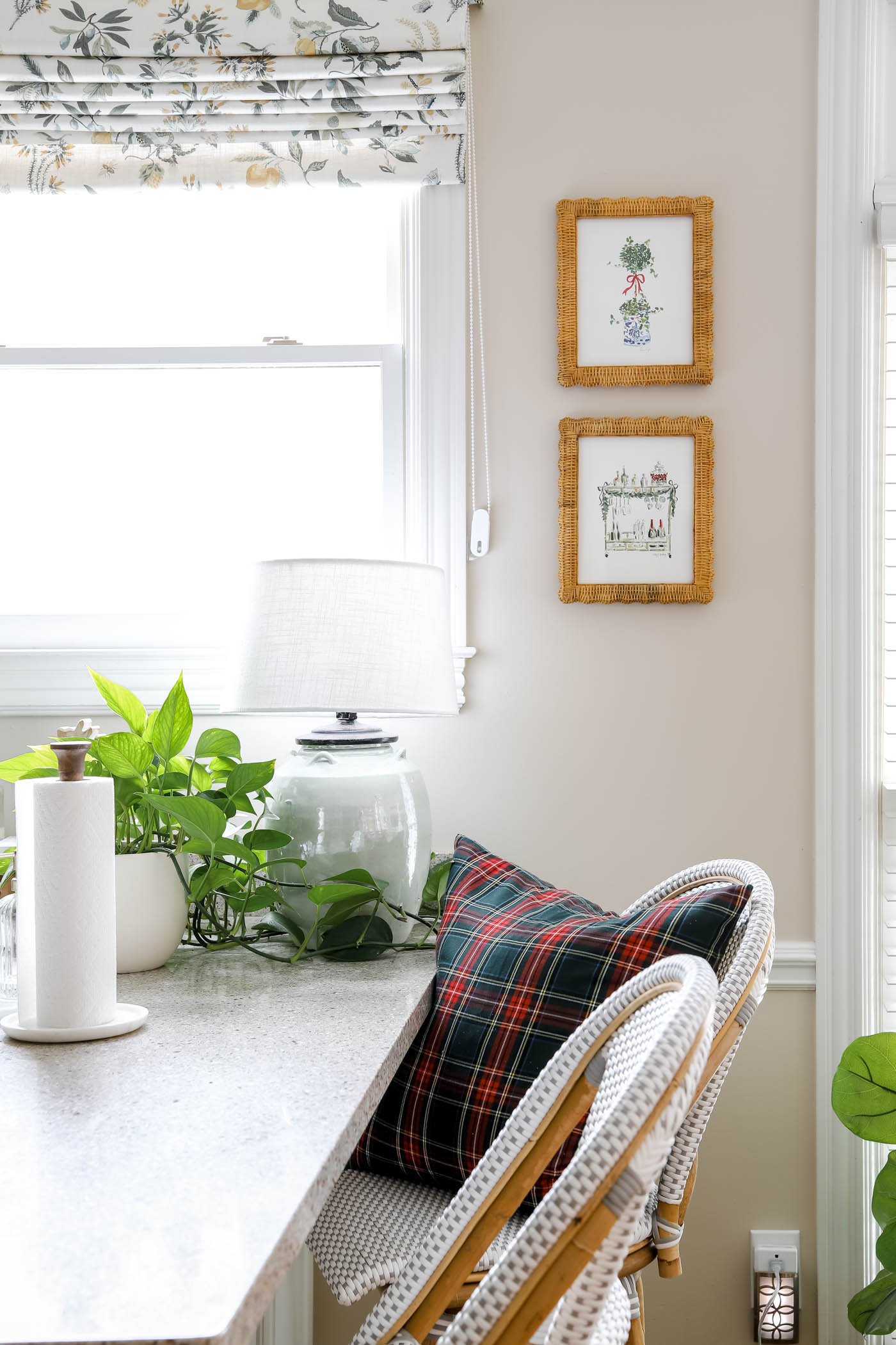 bar stool with christmas pillow