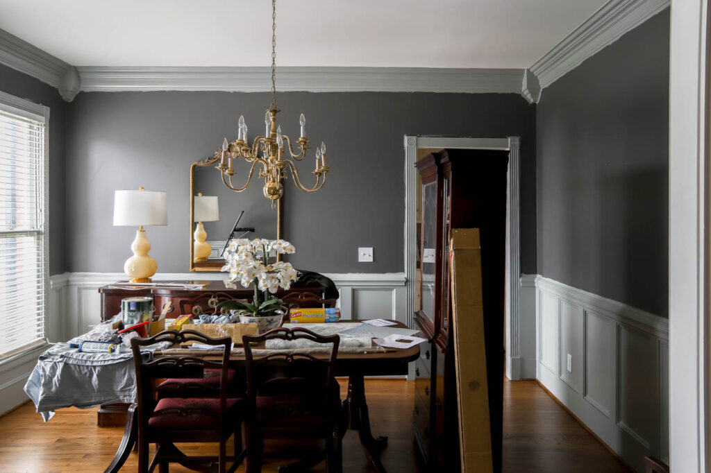 Dining Room with painted green trim