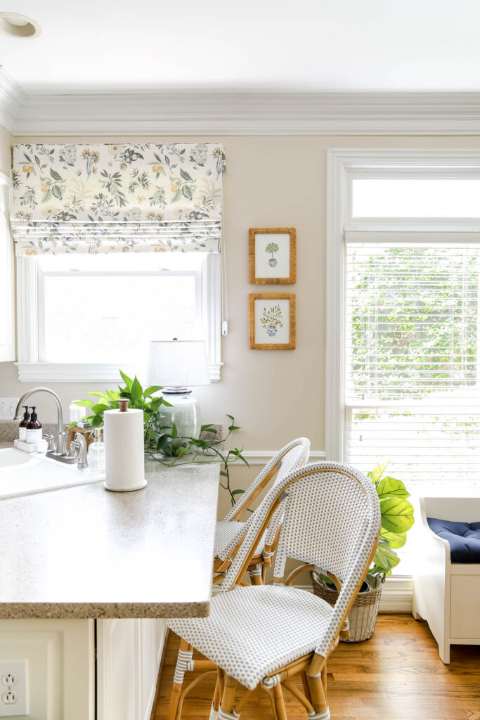 kitchen sink area with Riviera bar stools