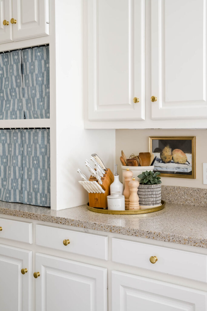 Tray in corner for corralling Kitchen Counter Decor