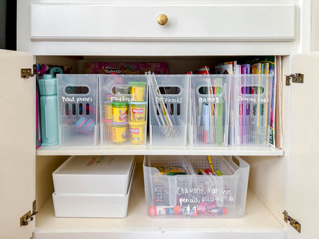 IKEA Kids Craft Storage Wall-Mounted Organizer 4 RED Bins Markers