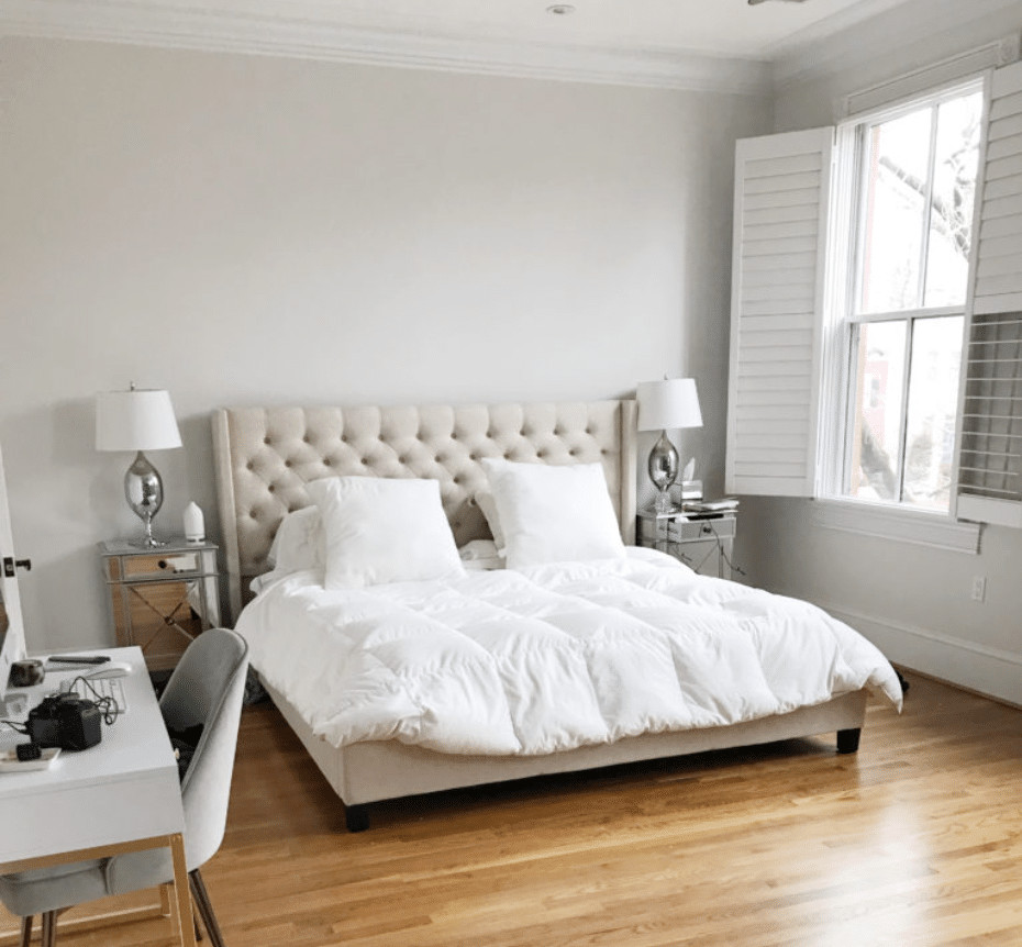 Silver Satin on walls in bedroom