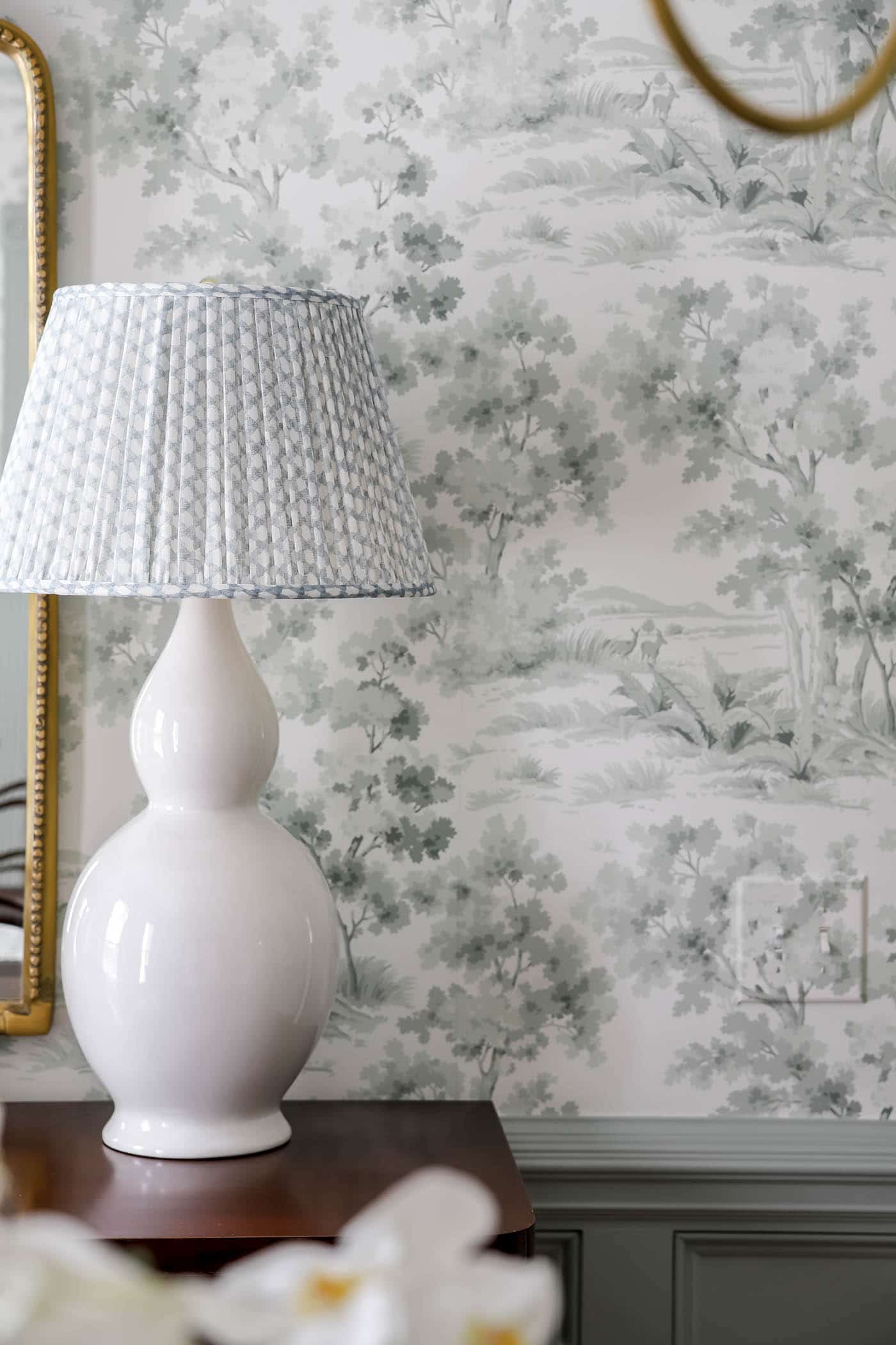 Pleated Lamp Shade with Toile Wallpaper