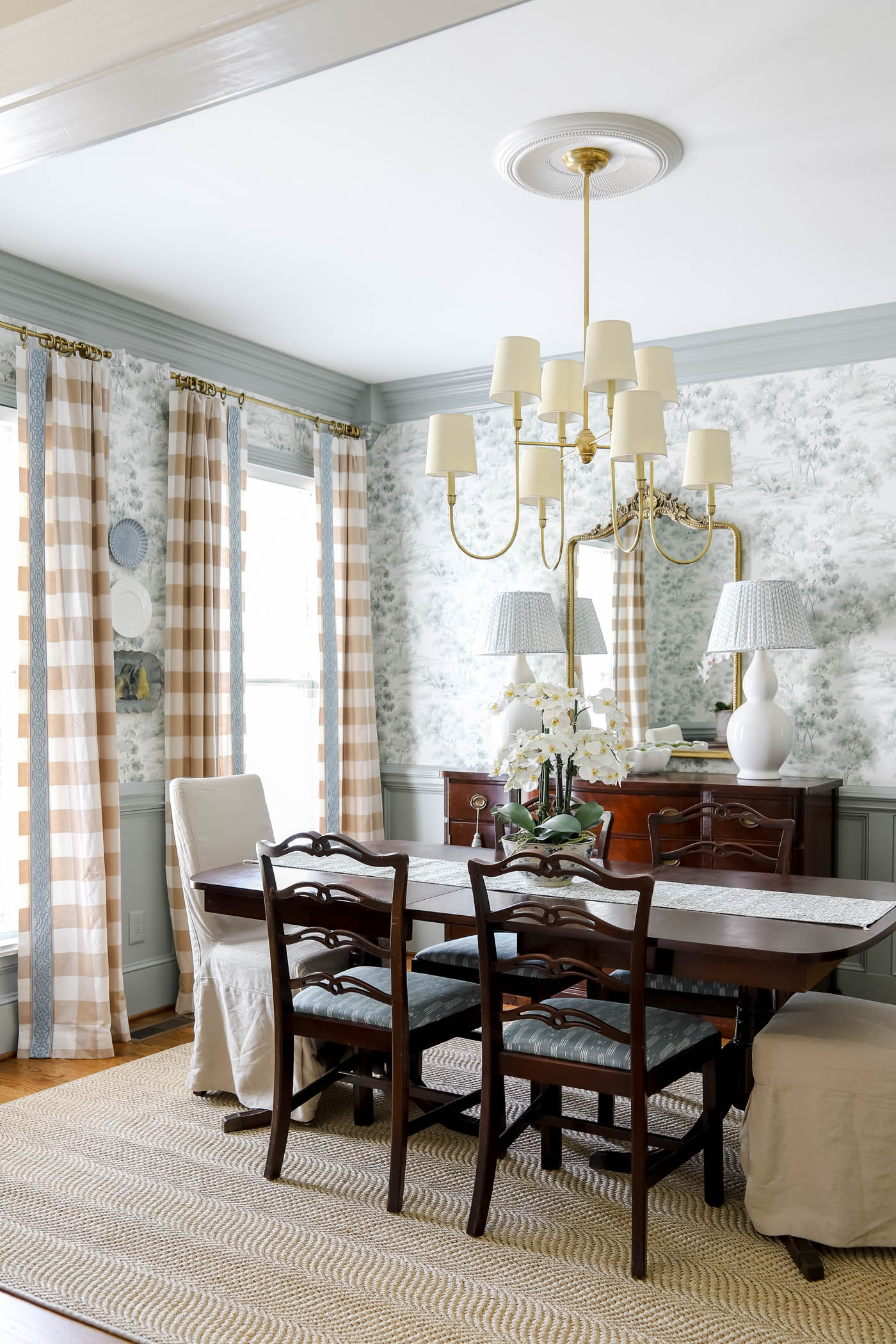 Traditional Dining Room with Brass Chandelier