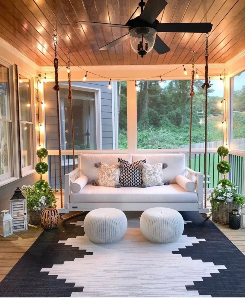 Screened Porch with String Lights