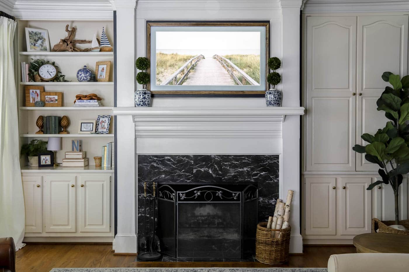 Living Room with TV above mantel