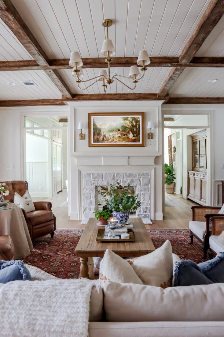 Modern Farmhouse Living room mantel with TV above the mantel.