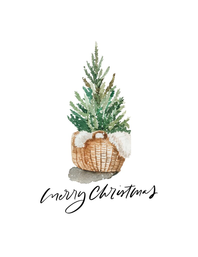 Merry Christmas Tree in Basket Printable