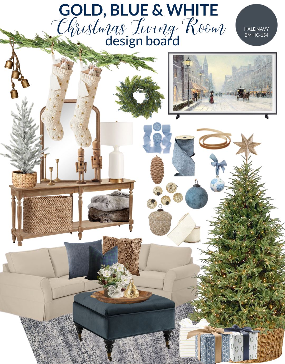 Gold, Blue and White Christmas Decor
