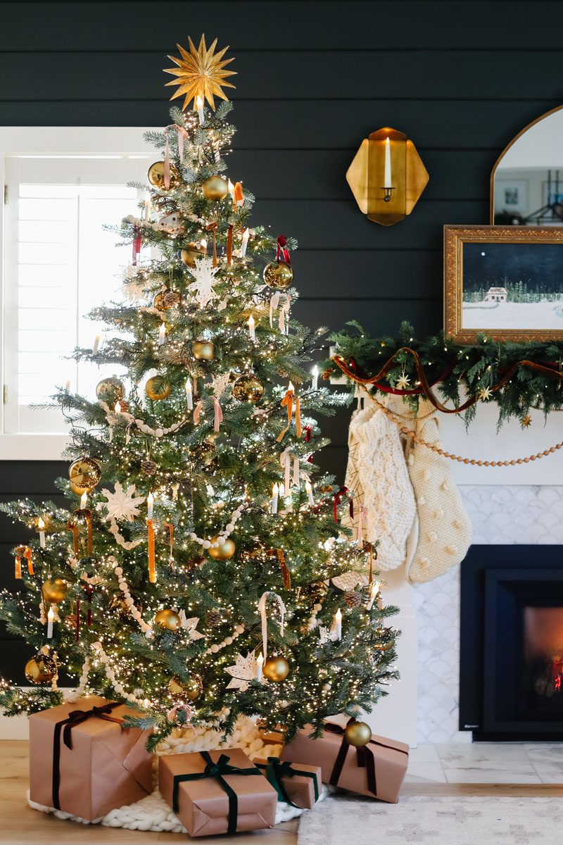 Christmas Tree Decorated with Candle Lights