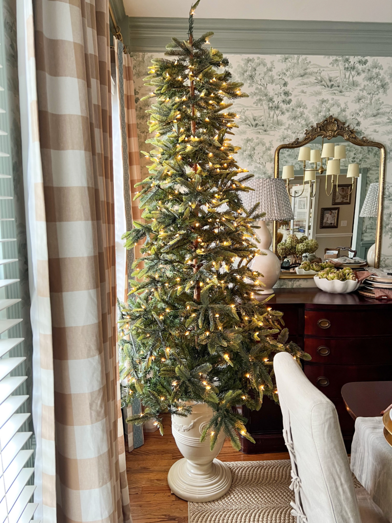 dining room christmas tree in urn