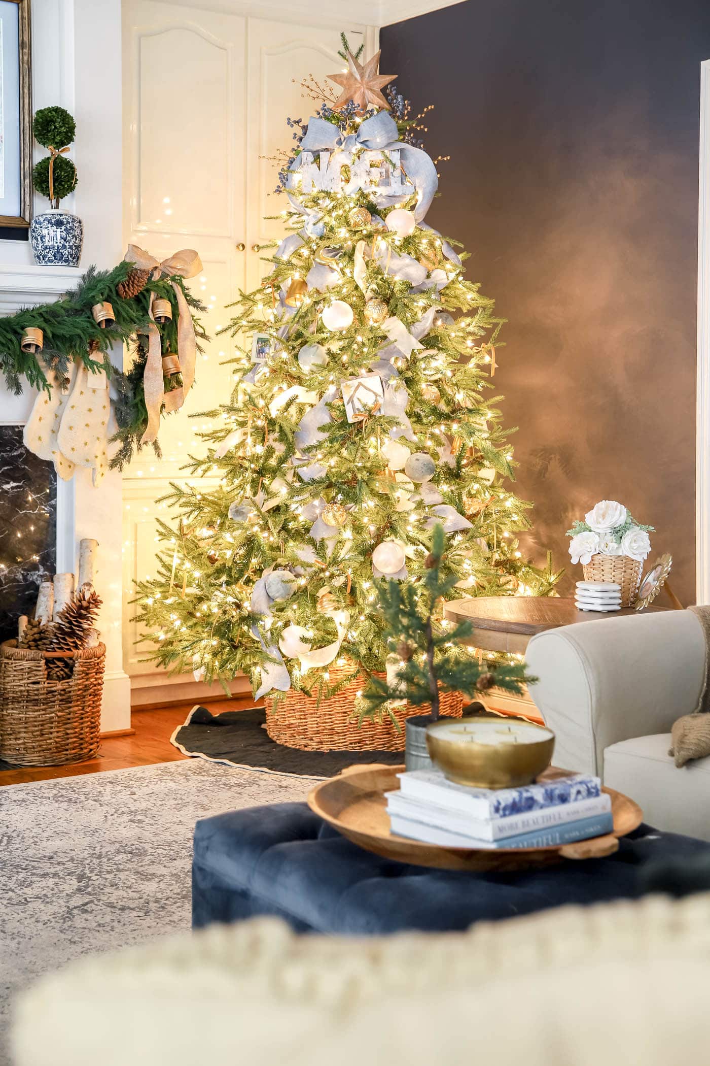 Gold, Blue and White Christmas Tree Decor