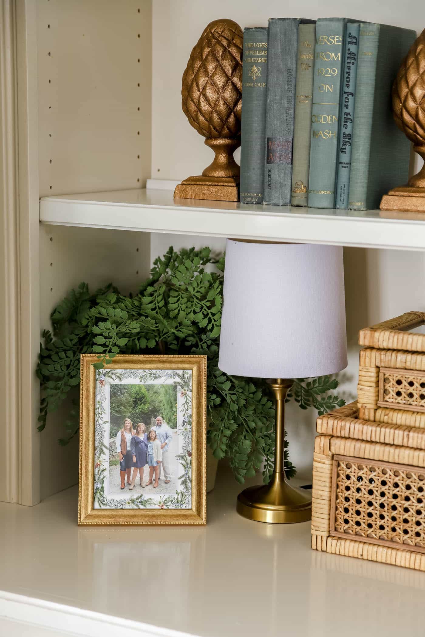 Blue and White Christmas Built-in Bookshelves