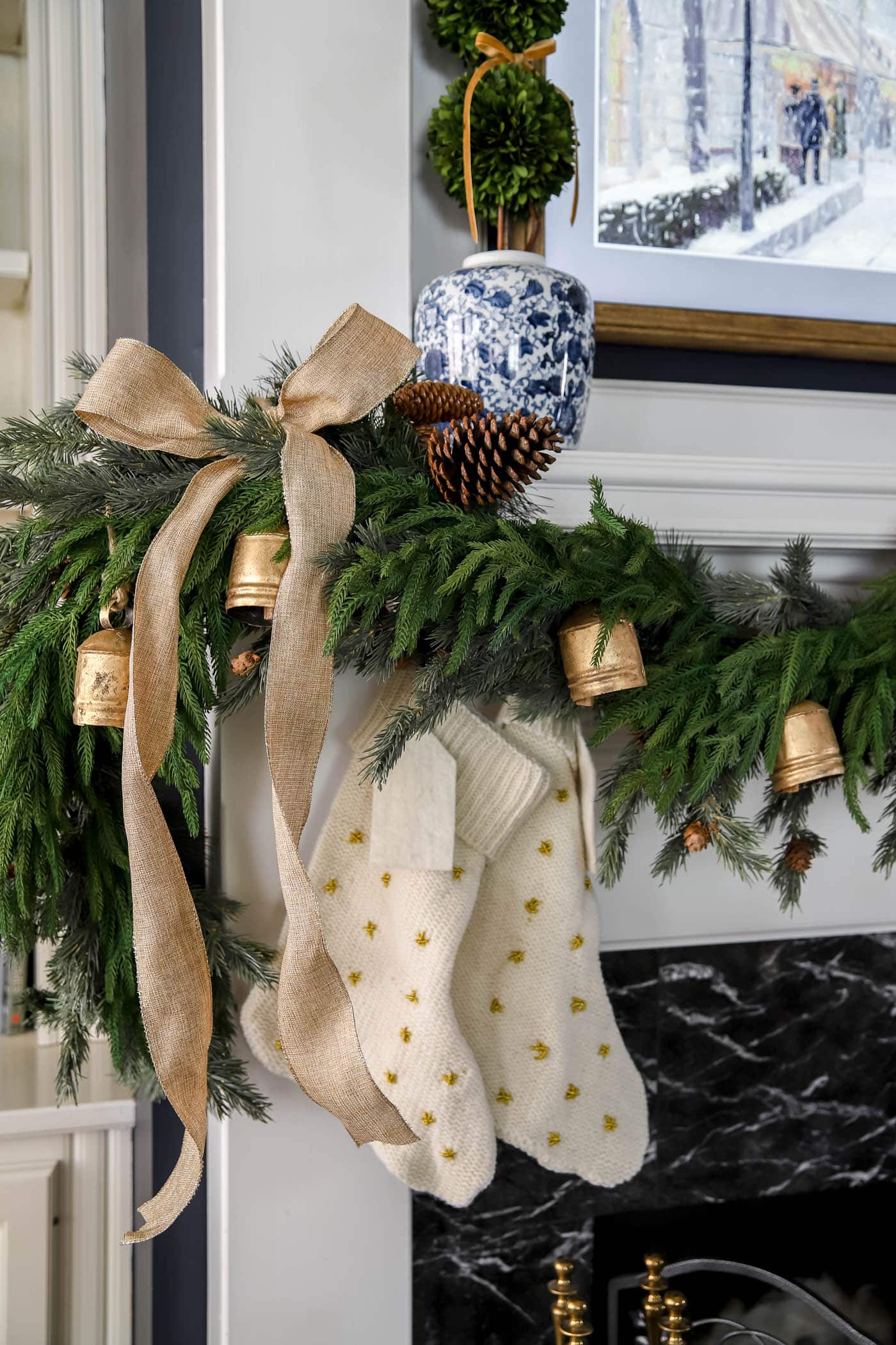 Blue and White Christmas Living Room