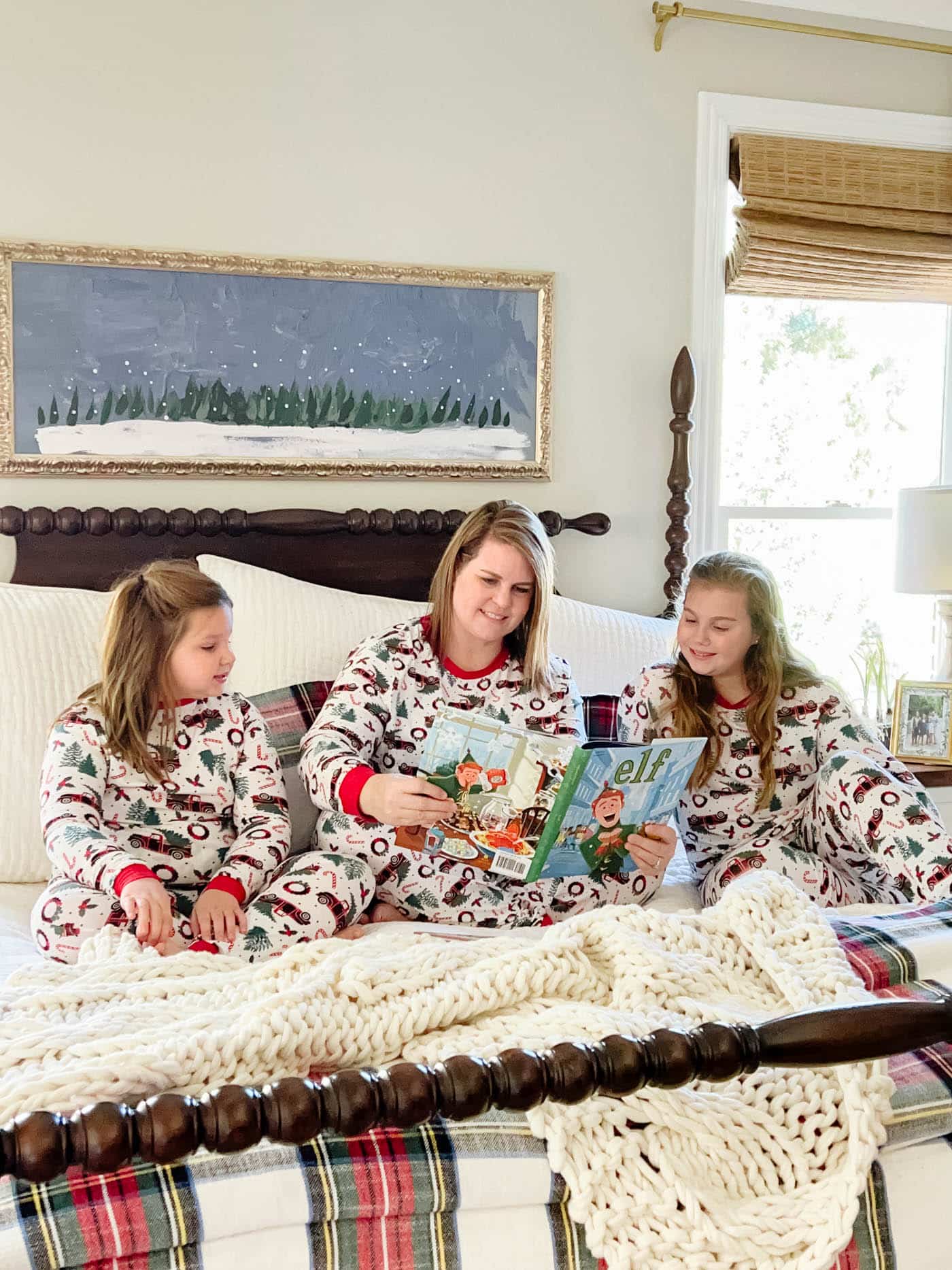 mom and daughters in christmas pajamas