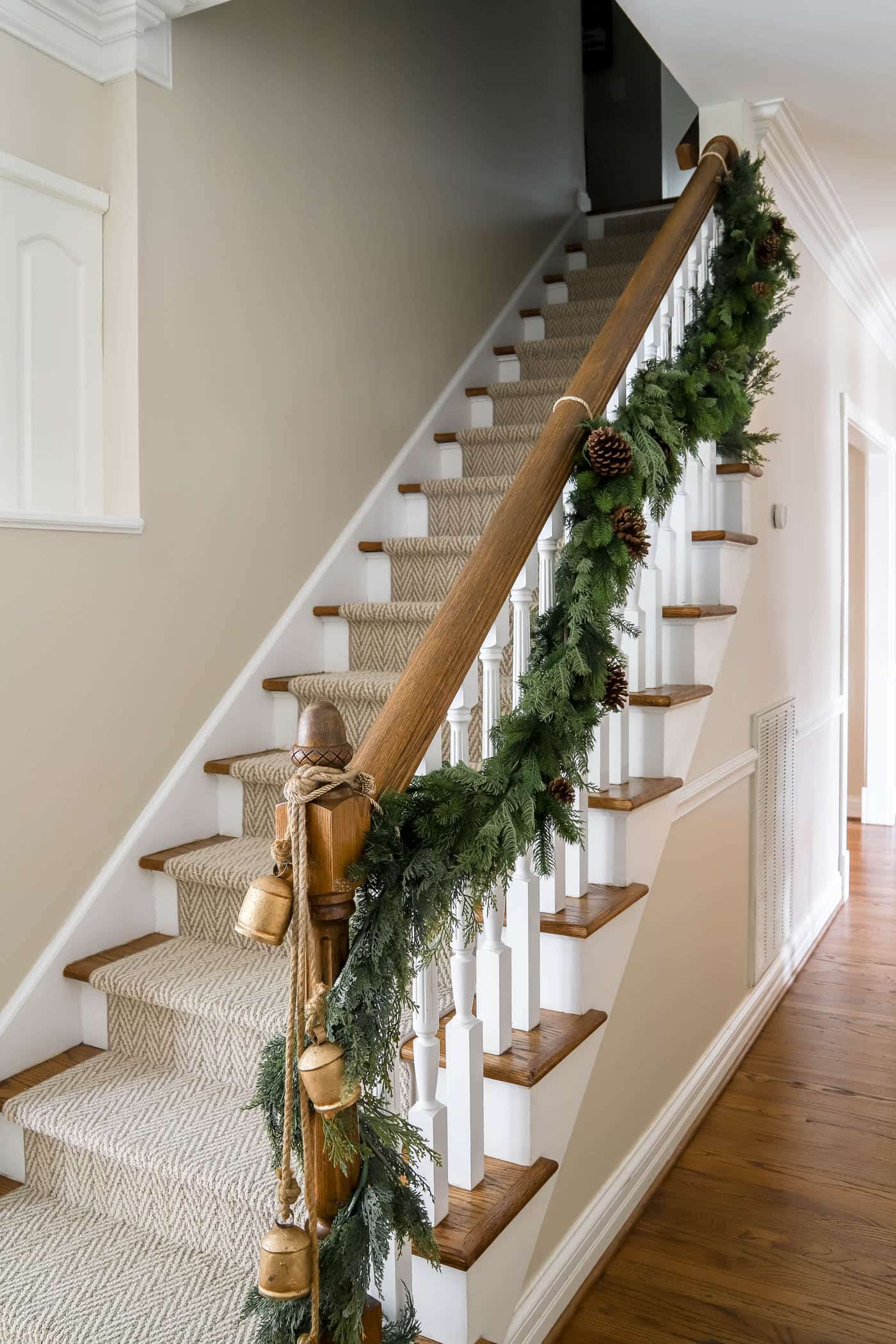 Faux garland on the stairs