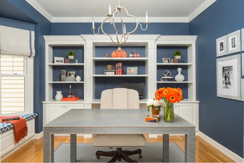 navy and white home office