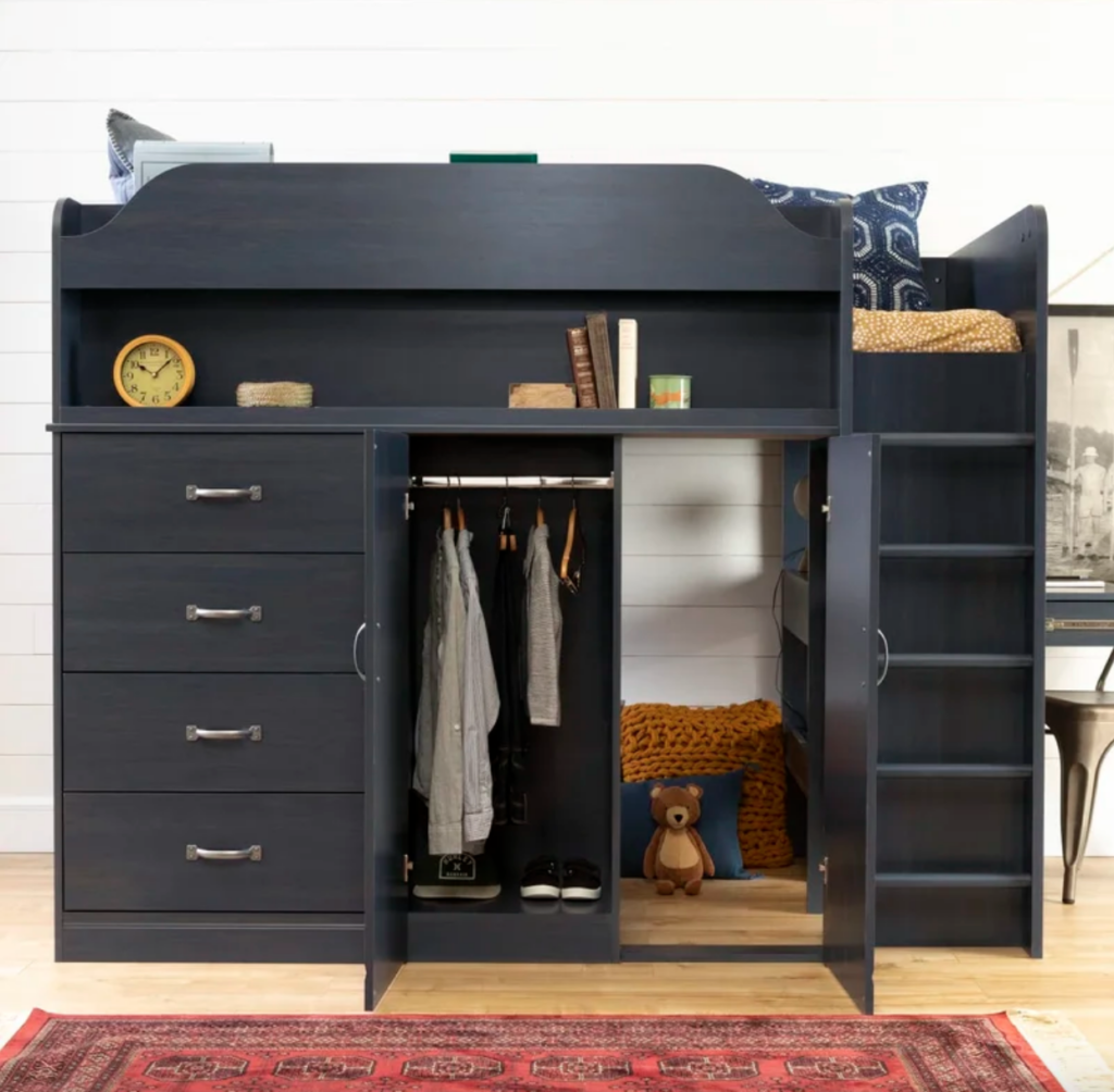 Arlen loft bed with lots of storage for a small room