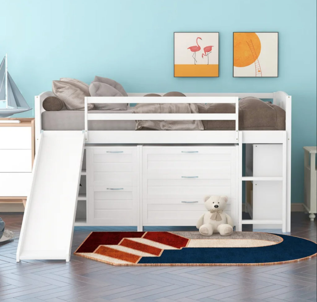 loft bed with drawers and slide