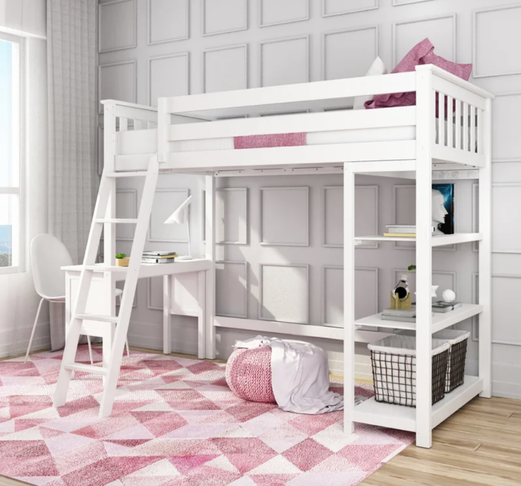 loft bed idea for small room that includes storage space and work space