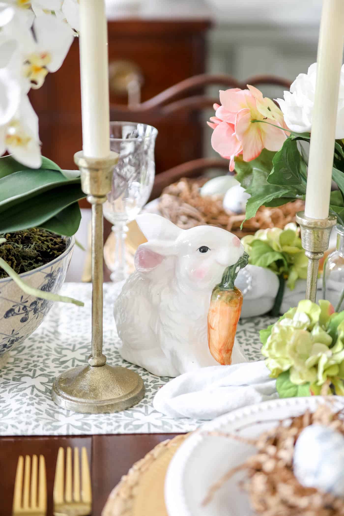 Ceramic bunny on the spring table