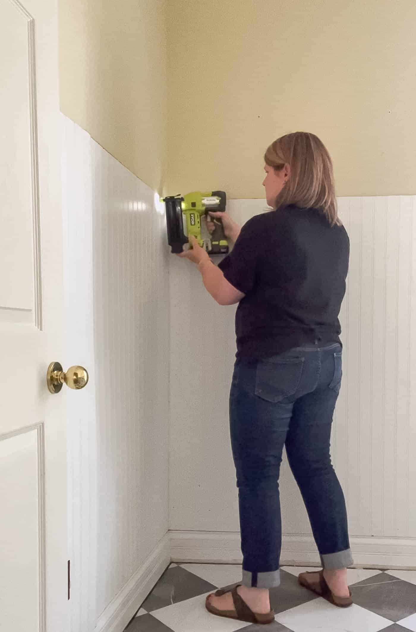 Install beadboard with nail gun